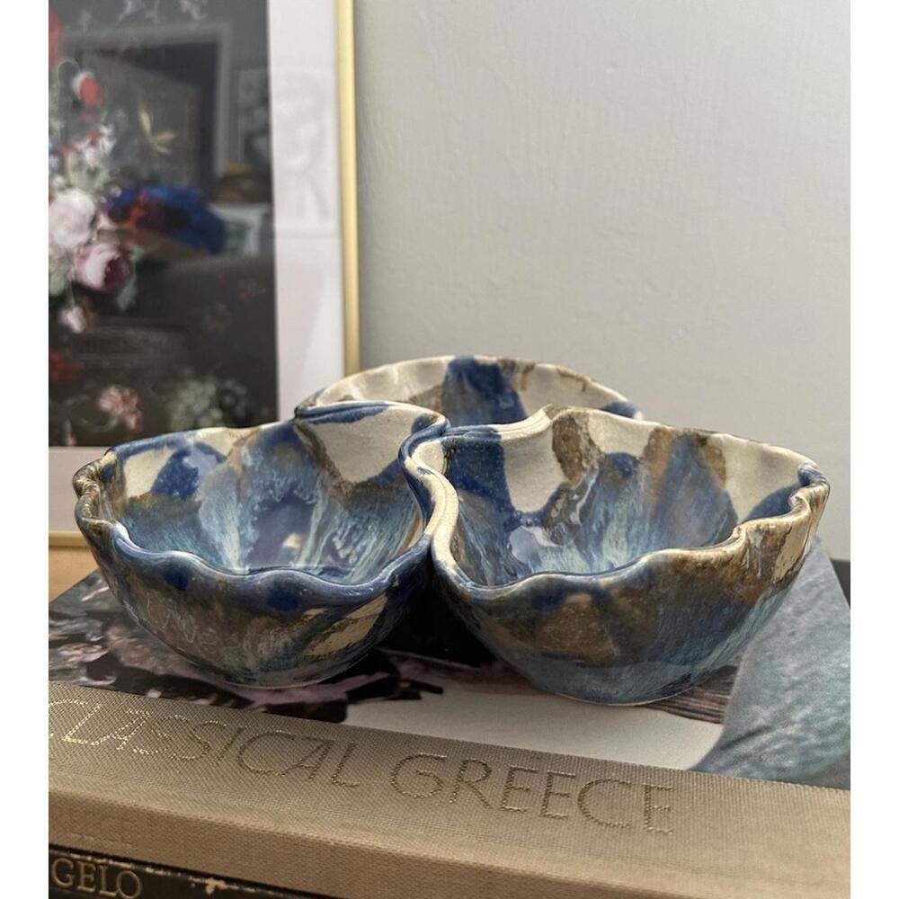 Vintage Handmade Studio Art Pottery Wavy Ruffled Rim Ceramic Bowls - Picture 2 of 5